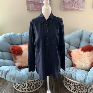 Navy Blue Button Up Collared Shirt Dress